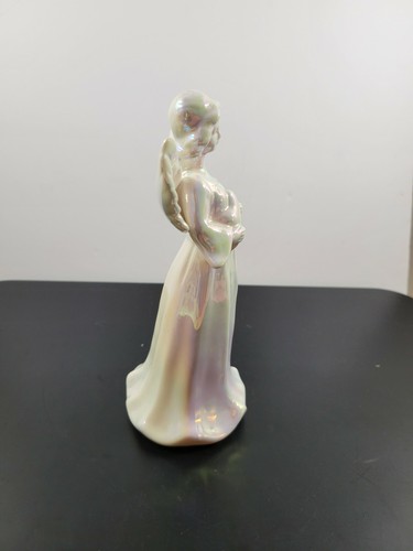 Ángel Iluminado con Estatuilla Estrella Perla Lustre Cerámica Iridiscente 8" - Imagen 5 de 12