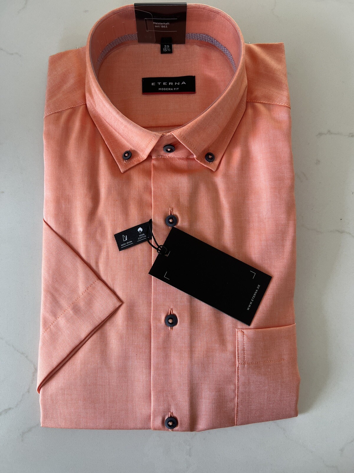 883485 ETERNA MENS ORANGE SHORT SLEEVED SHIRT 16” Neck (41) MODERN FIT eBay