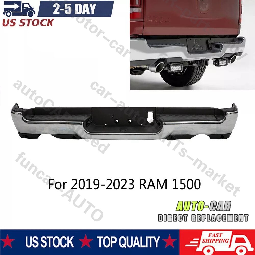 For 19-23 Ram 1500 Chrome Rear Bumper Assembly Dual Exhaust w/o Park Holes DE/CA