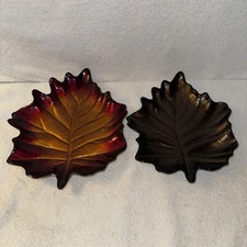 2 - Fall/Autumn Glass Leaf Decorative Plate/Tray