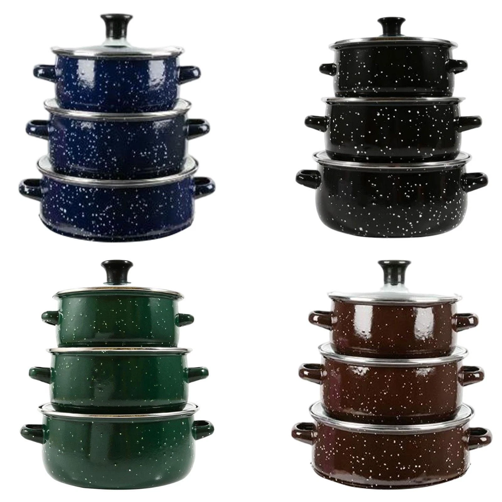 3x Enamel Stockpot with Lid Cookware for Bridal Shower Kitchen Housewarming