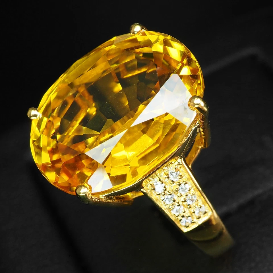 Anelli vibranti in argento sterling 925 placcato oro 24 carati con zaffiro... - Immagine 4 di 4