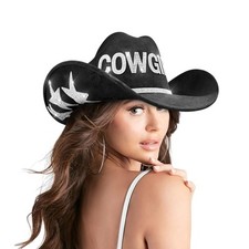 Black Cowboy Hats for Women Rhinestone Cowgirl Hat Felt Western Hat Nashville...