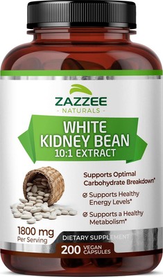 Zazzee White Kidney Bean 10:1 Extract, 1800 mg per Serving, 200 Vegan Capsules,