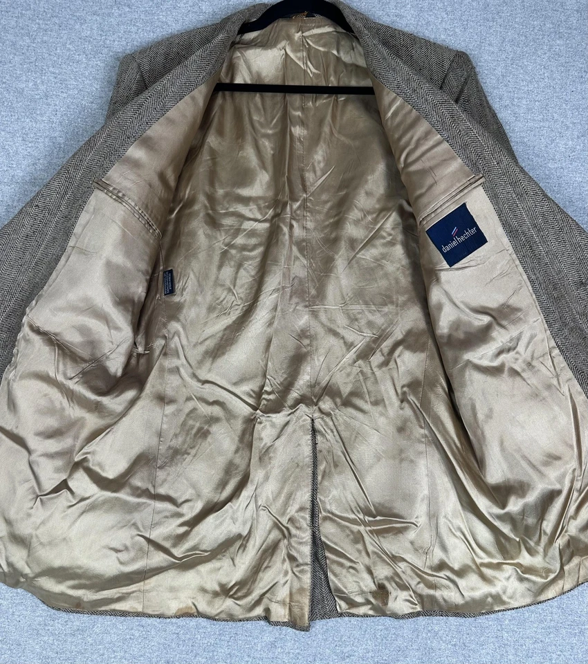 Vintage Daniel Hechter Blazer Mens Large Brown Herringbone Tweed Sport Coat USA - Image 4 of 4