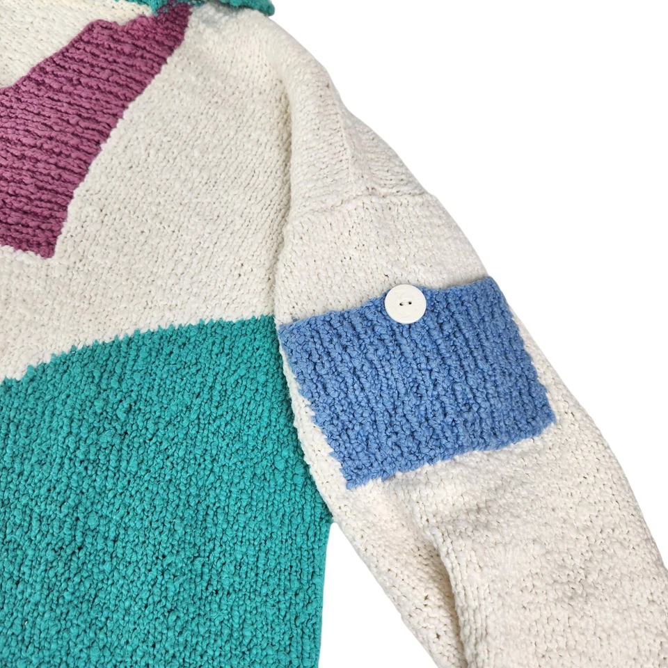 Suéter Tejido Retro Vintage Para Mujer Original Años 80 Colorblock L/XL Rosa Aqua Blanco Foto 4 de 4