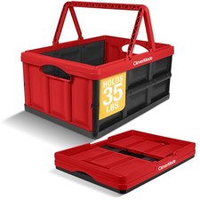 Collapsible Shopping Basket 32L Folding Grocery Handles 35LB Capacity Red