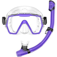 Snorkel Set Adults Snorkeling Gear Anti-Leak and Anti-Fog Purple Transparent