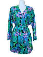 Roxanne Robe Vintage Size Small Blue Flowers Floral Hawaiian Blue Purple Green