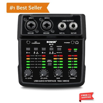 M12 USB Audio Interface, 2-Channel Mixer, XLR/3.5mm Input, 48V Power Supply, ...