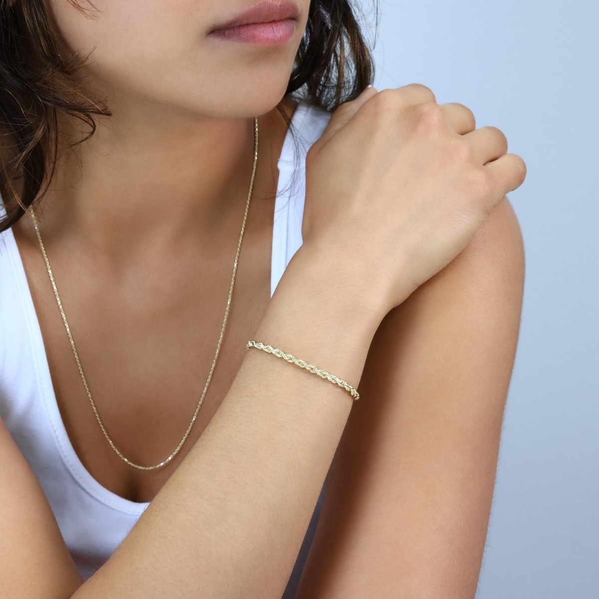 14K Yellow Gold 3mm Diamond Cut Rope Chain Bracelet Men Women 7
