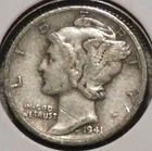 Silver Dime - Mercury - 1941-S (Scratch on neck) [136]