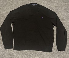 Polo Ralph Lauren Sweater Mens XL Black Pima Cotton V Neck Golf Pullover Preppy