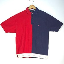 Tommy Hilfiger Y2K Color Block Polo Shirt Men's Large 90s USA Baggy Flag Logo