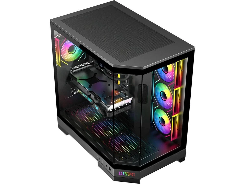 DIYPC Vanguard-F1-BK -Black Dual USB3.0 and Type C Tempered Glass ATX Full - Image 2 of 4