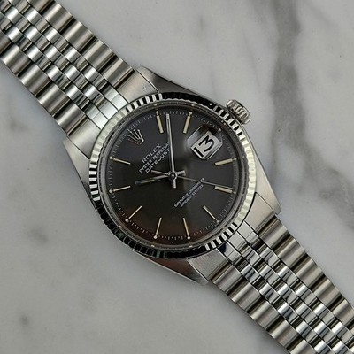 ROLEX Datejust 36 Grey Dial 18ct Bezel 1970 Fullset Serviced [REF. 1601]