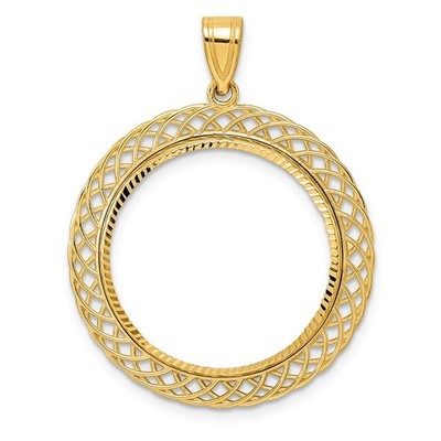 14k Gelbgold Diamantschliff Quad Schleife mit 22,0mm Krappe Münze Einfassung Anhänger