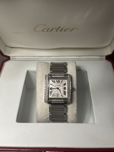 cartier tank 28 mm 2302 Large Unisex With Aftermarket Diamonds