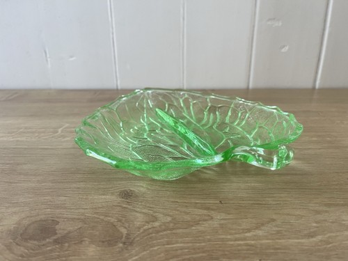 Uranium Glass Bagley Large Leaf Plate/Bowl Glowing Rare Depression Glass - Picture 5 of 10
