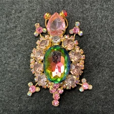 Juliana D&E Turtle Brooch Watermelon Vitrail Stone