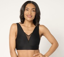 Breezies Women's Bra Sz L Invisible Bonded Wirefree with Lace Black A691732