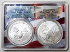 2021 $1 Type 1 & Type 2 Silver American Eagle Set of Two PCGS MS70 FS Flag Frame