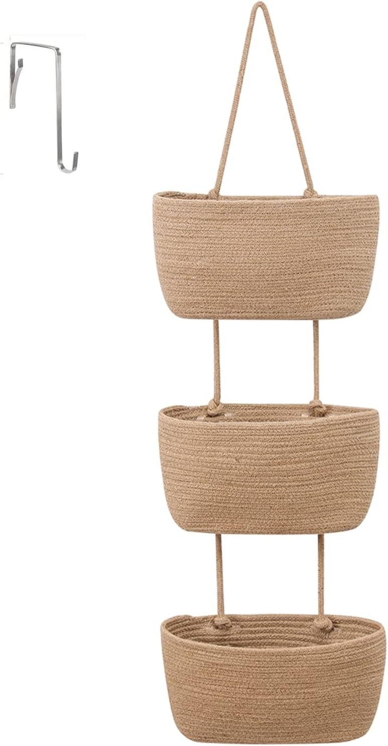 maxant 3-Tier Over the Door Hanging Basket, Wall Mount Storage Organiser Bag, C