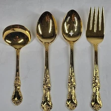 4 Piece Serving Set Golden Versailles Hostess Gold Electroplate Stainless VTG 
