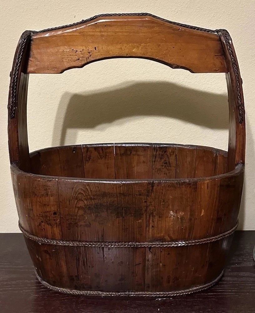 中国骨董　清朝時代　木桶　茶壺桶　手桶　木製カゴ　工芸品 中国骨董 清朝時代 木桶 茶壺桶 手桶 木製カゴ 工芸品