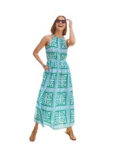 Talbots Women Halter Maxi Dress Medallion Tiles Coastal Resort Cruise Beach Sz 2