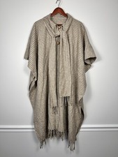 Vintage 70s wool houndstooth poncho cape with a scarf attachment OS fringe Wool