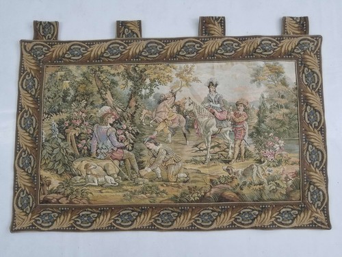 Vintage French Animals Hunting Scene Wall Hanging Tapestry 95x58cms