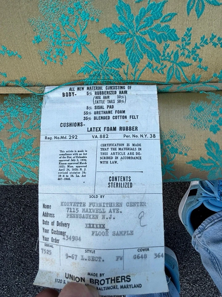 Vintage Union Brothers Sofa Armchair Set - Solid Wood Frame Project - Image 2 of 2