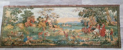 Le Trajet Promenade French Tapestry 18th Century Wall Hanging 27''x73''W