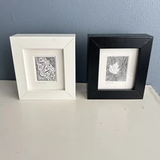 Framed Mini Line Drawings Leaf Black & White by Lucky Jo 2022
