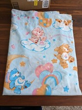 1982 Care Bears Twin Flat Sheet: Good Friends Make Life Cozy Blue Clouds Rainbow