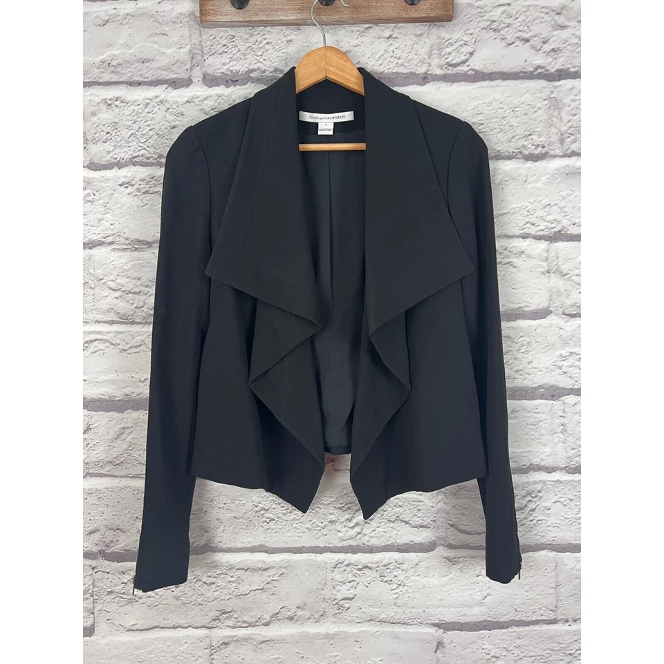 Blazer para mujer DIANE VON FURSTENBERG 2 negro Olympia Waterfall crepé frente abierto Foto 2 de 4