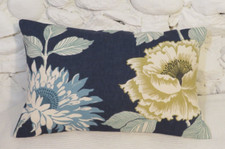 Long Cushion Cover, Blue, Turquoise, Beige, White, Flowers, Cotton, 18" x 11".