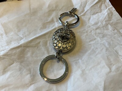 NEW Coach Silver Signature C Oval Turnlock 2-in-1 Valet Key Chain