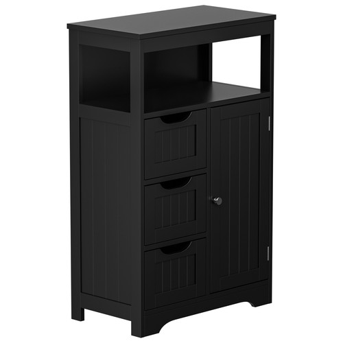 Bathroom Storage Cabinet Floor Standing with 1 Door and 3 Drawers Cupboard Black - Picture 10 of 23