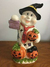 Halloween Trick or Treat Lighted Ghost Figurine with Pumpkins 11.5" Tall
