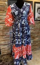 Anthropologie Linen Maxi Long Dress US S 4 Floral Multicolor Puff Sleeve NWT