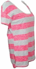 Victoria's Secret Pink Striped Tee Crew Neck White & Pink XSmall NWT