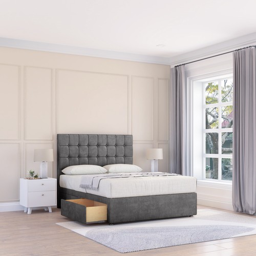 Luxury Divan Bed Base with 26'' Headboard | Storage Bed | Plush Fabric Alabama - Picture 3 of 22