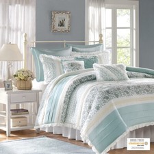 Madison Park Dawn 9 Piece Cotton Percale Print Duvet Cover Set Queen King