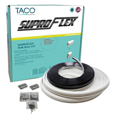 TACO 60FT Supro Flex Flexible Boat Rub Rail Kit WHITE w/CHROME Insert 1.6 x .78''