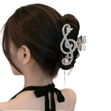 Sparkling Treble Clef Hair Clip   Fancy Updo Barrette for Women