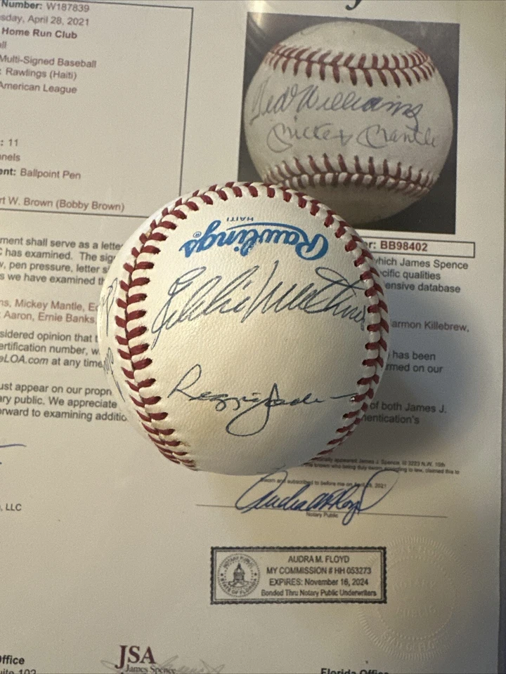 500 Home Run Club Signed Ball (11) Mantle Ted Williams Aaron Mays McCovey JSA - Image 4 of 4