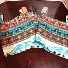 Western Southwestern Window valance Horses Aztec Colorful Large Buttons 2 Panel