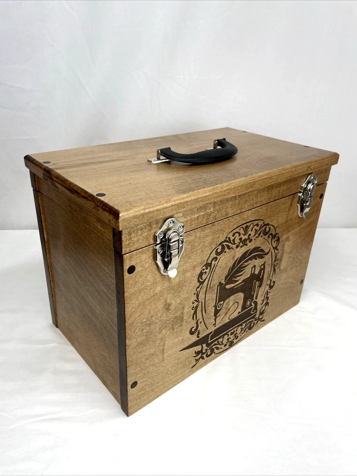Estuche para máquina de coser artesanal personalizado de madera Singer peso pluma 221 222 Foto 2 de 4
